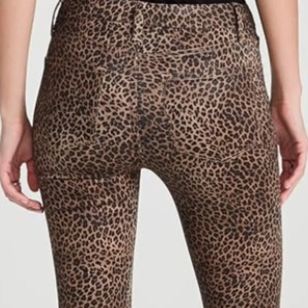FRAME Le Crop Mini Mid-Rise Coated Bootcut Jeans Leopard 26 NWT